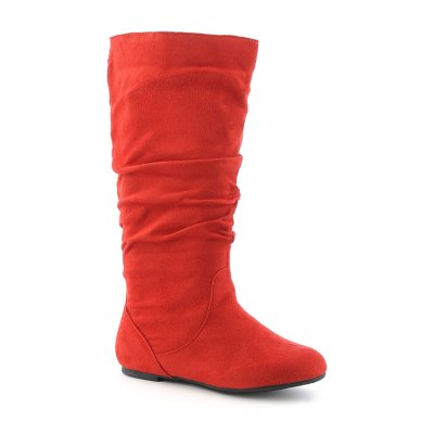 thigh high red flat boots