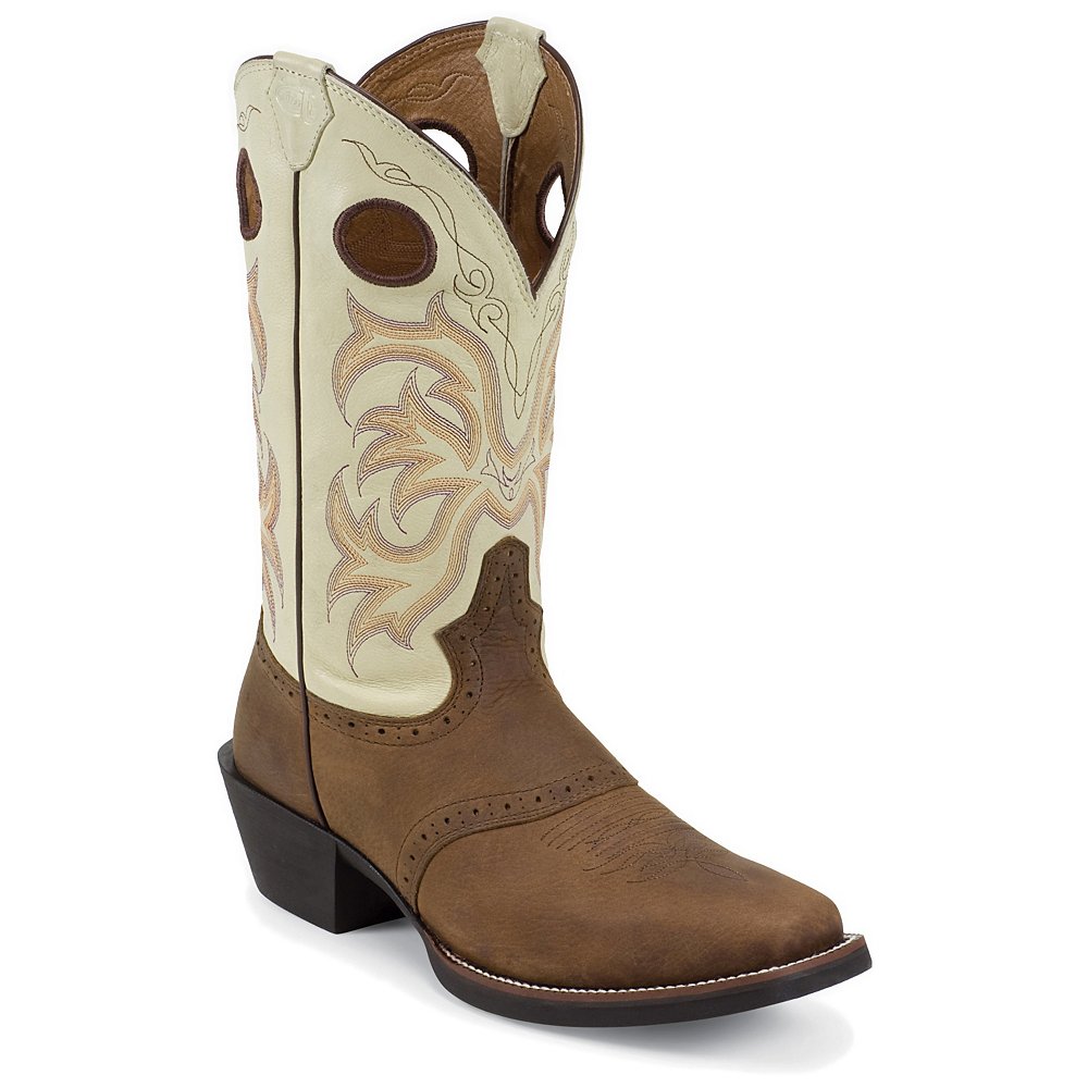 Justin Men's Stampede Brown Oiled Grubstake W/Saddle Western Boots