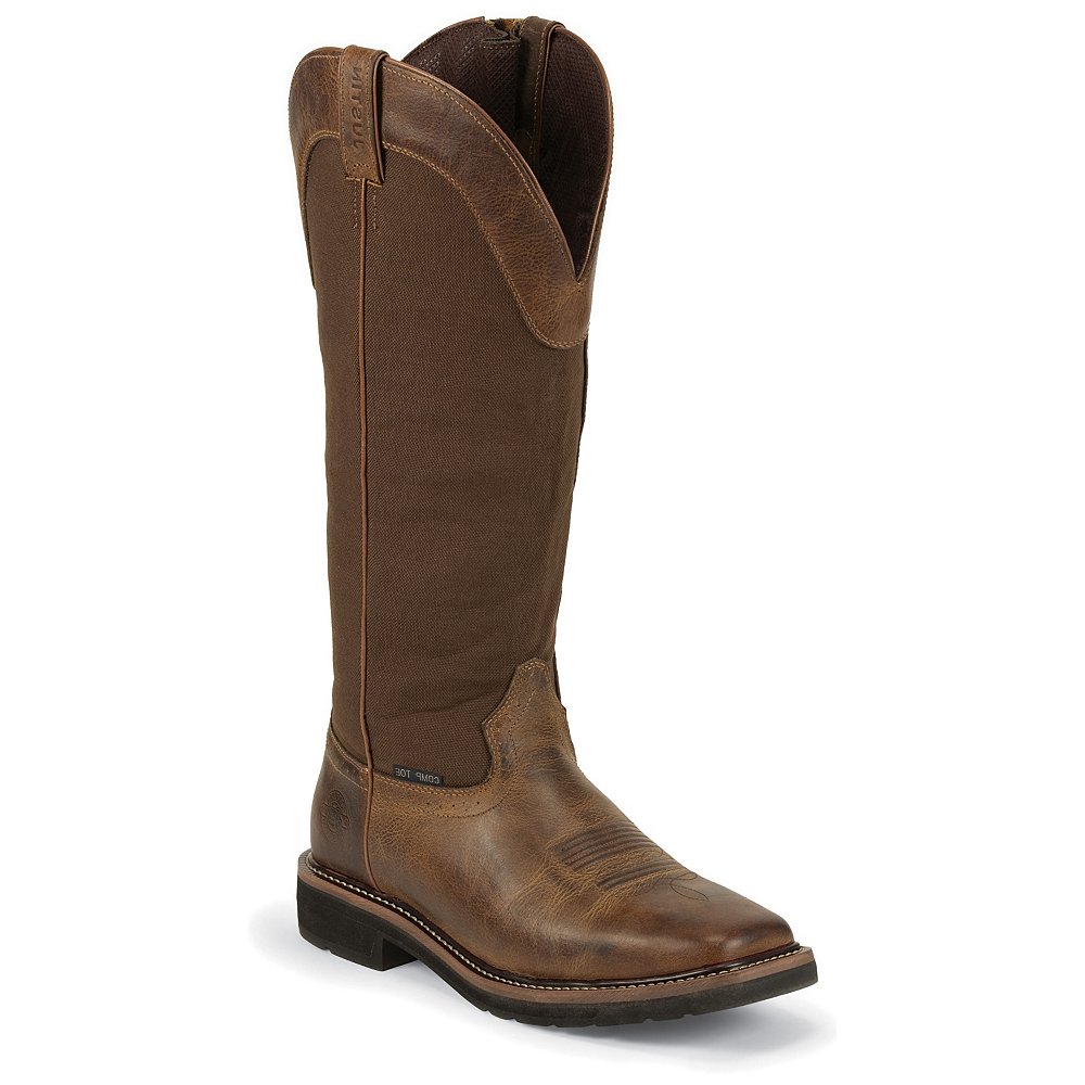 justin men's rugged tan stampede steel toe work boots