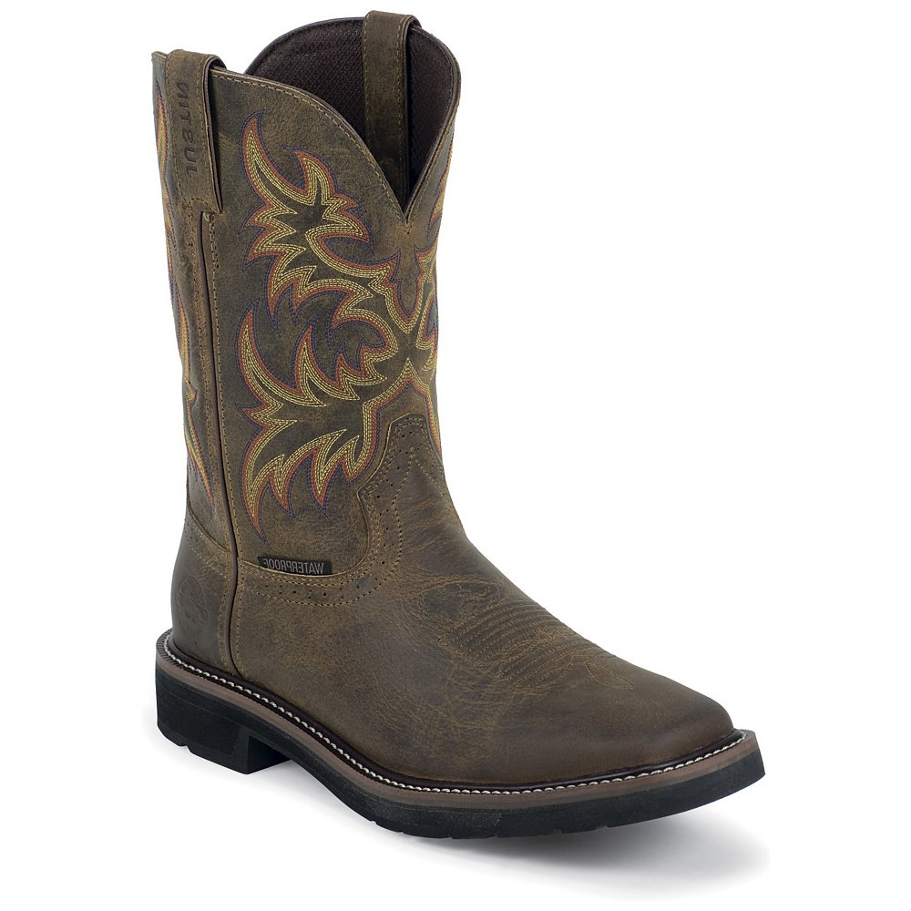 justin men's rugged tan stampede steel toe work boots