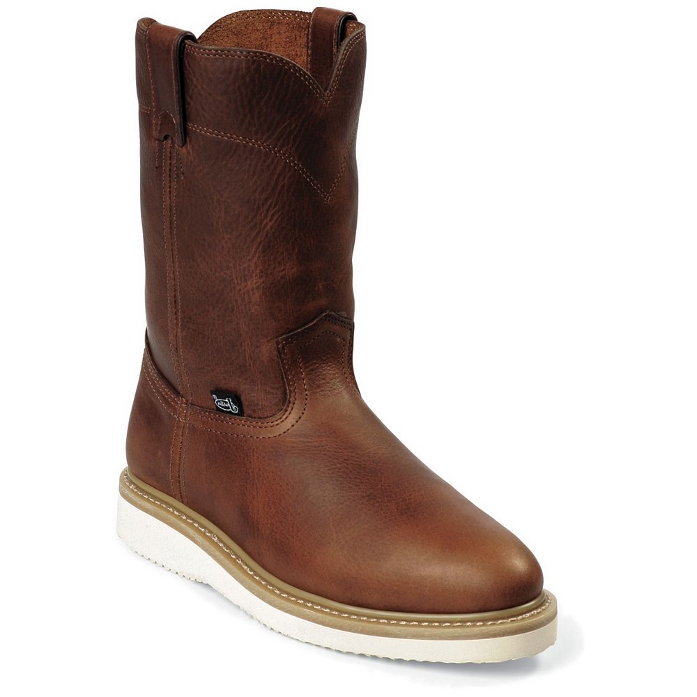 justin men's axe tan mahogany round toe work boot