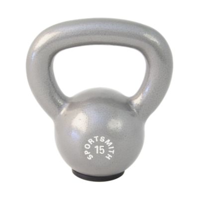 Kettlebell with Rubber Base, 15 Lb, Cast Iron, Gray