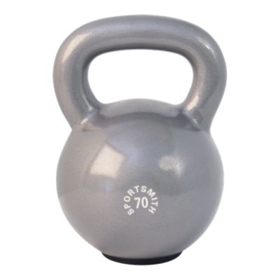 Kettlebell with Rubber Base, 70 Lb, Cast Iron, Gray