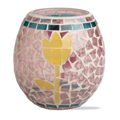 Spring Tulip Mosaic Glass Votive Holder