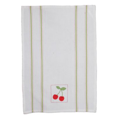 jardin cherries embroidered waffle weave dishtowel