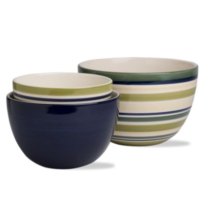 Sonoma Celadon Stripe Mixing Bowl Set of 3