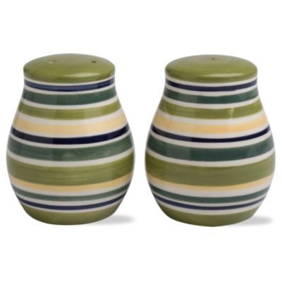 Sonoma Celadon Stripe Salt & Pepper Shakers