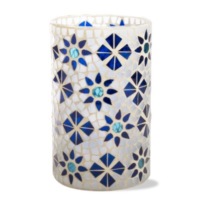indigo mosaic glass hurricane
