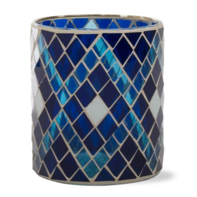 indigo mosaic glass votive candle holder