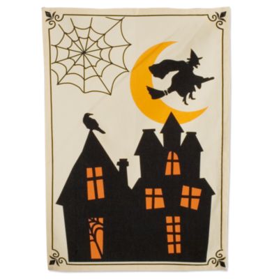 Halloween haunted house dishtowel