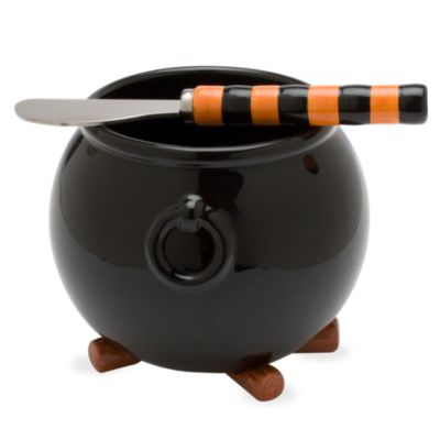 Halloween cauldron dip bowl & spreader set