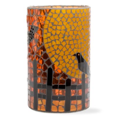 Halloween crow mosaic glass hurricane