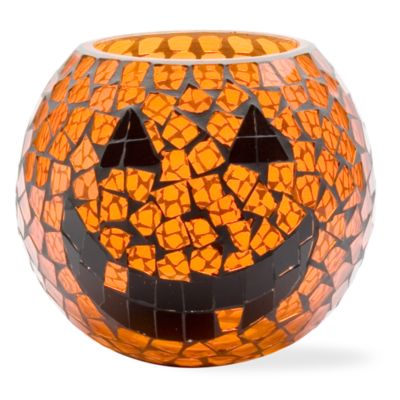Halloween pumpkin mosaic glass hurricane