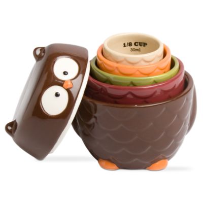 Autumn owl measuring cup set of 5  with lid