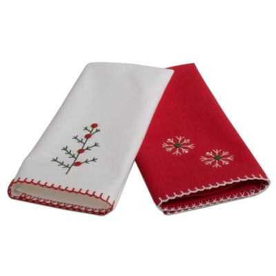 Winter Tree & Snowflake Embroidered Guest Towel Set of 2