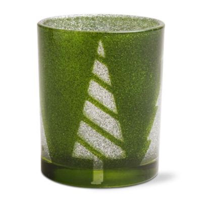 Happy Holidays Green Glitter Tealight Holder