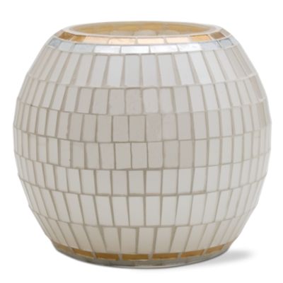 Festive holiday mosaic glass votive holder