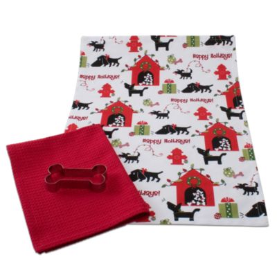 Happy Holidays Dog Dishtowel and Cookie Cutter Set