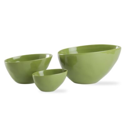 green glazed oval bowl set of 3