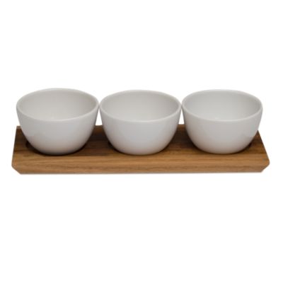 acacia rectangular tray and round bowl set