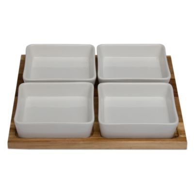 acacia square tray and square bowl set