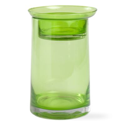 2 piece green short glass cylinder & pillar holder