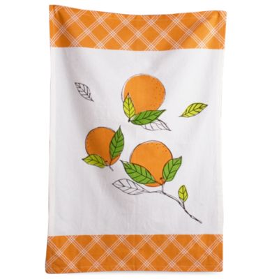 Orange Tree Dishtowel With Plaid Border