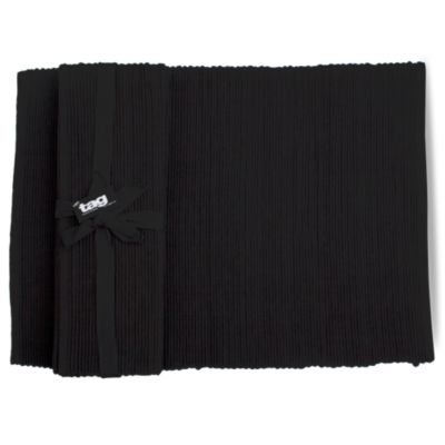 Basic Solid Black Ribbed Placemat Set of 4