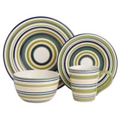 sonoma celadon stripe 16 piece dinnerware set
