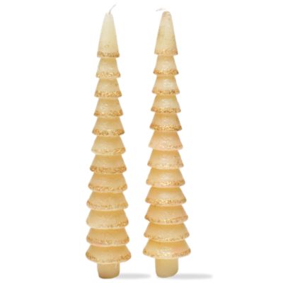 Holiday Glitter Tree Ivory Taper Candle Set of 2