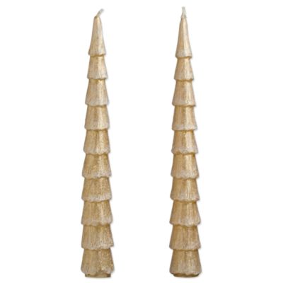 Holiday Sparkle Gold Tree Taper Candle Set of 2