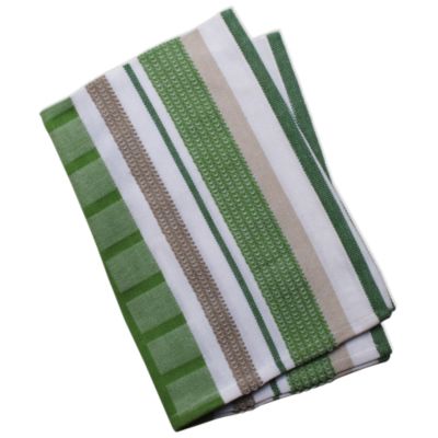 basic green waffle weave stripe dishtowel