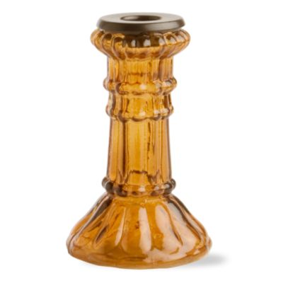 Rosanna Short Amber Glass Candlestick Holder