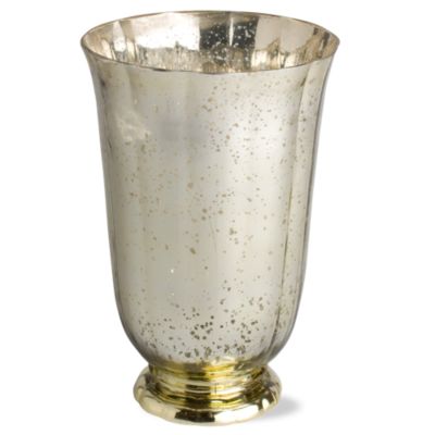 Mercury Glass Antique Gold Large Footed Hurricane