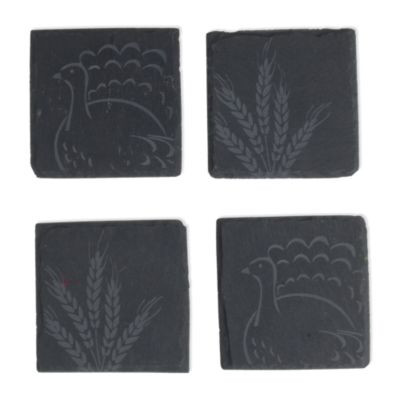 Thanksgiving Turkey & Wheat Slate Coaster Set of 4