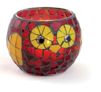 Autumn Owl Mosaic Glass Tealight Holder