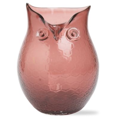 Autumn Owl Eggplant Glass Hurricane
