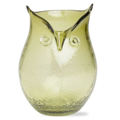 Autumn Owl Green Glass Hurricane