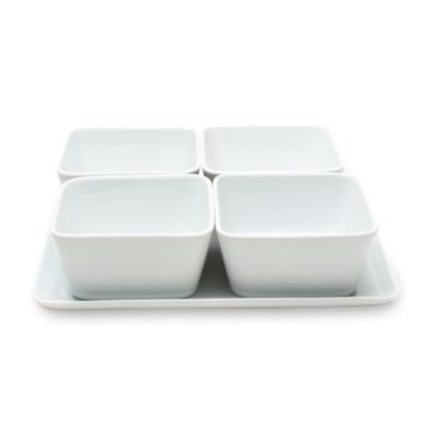 Whiteware Square Bowl Set Of 4 With Tray