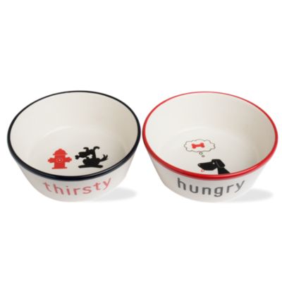 meow & woof dog food & water bowl set of 2