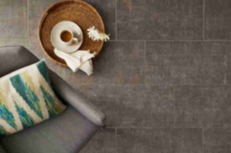 Neutral taupe fabric-look lounge floor.