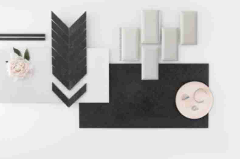 Contemporary yet feminine assortment of black and white tile.