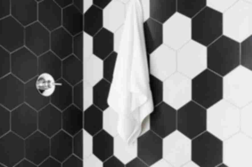 hexagon black and white tiles. 