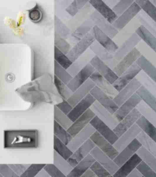 marble grey herringbone pattern bathroom tile