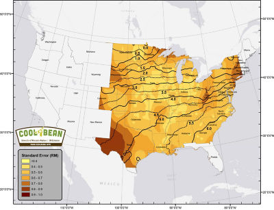 Figure 1. Recommended soybean maturity groups by location in the United States. Image courtesy of University of Wisconsin, Soybean program.  