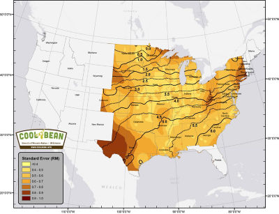 Figure 1. Recommended soybean maturity groups by location in the United States. Image courtesy of University of Wisconsin, Soybean program. 