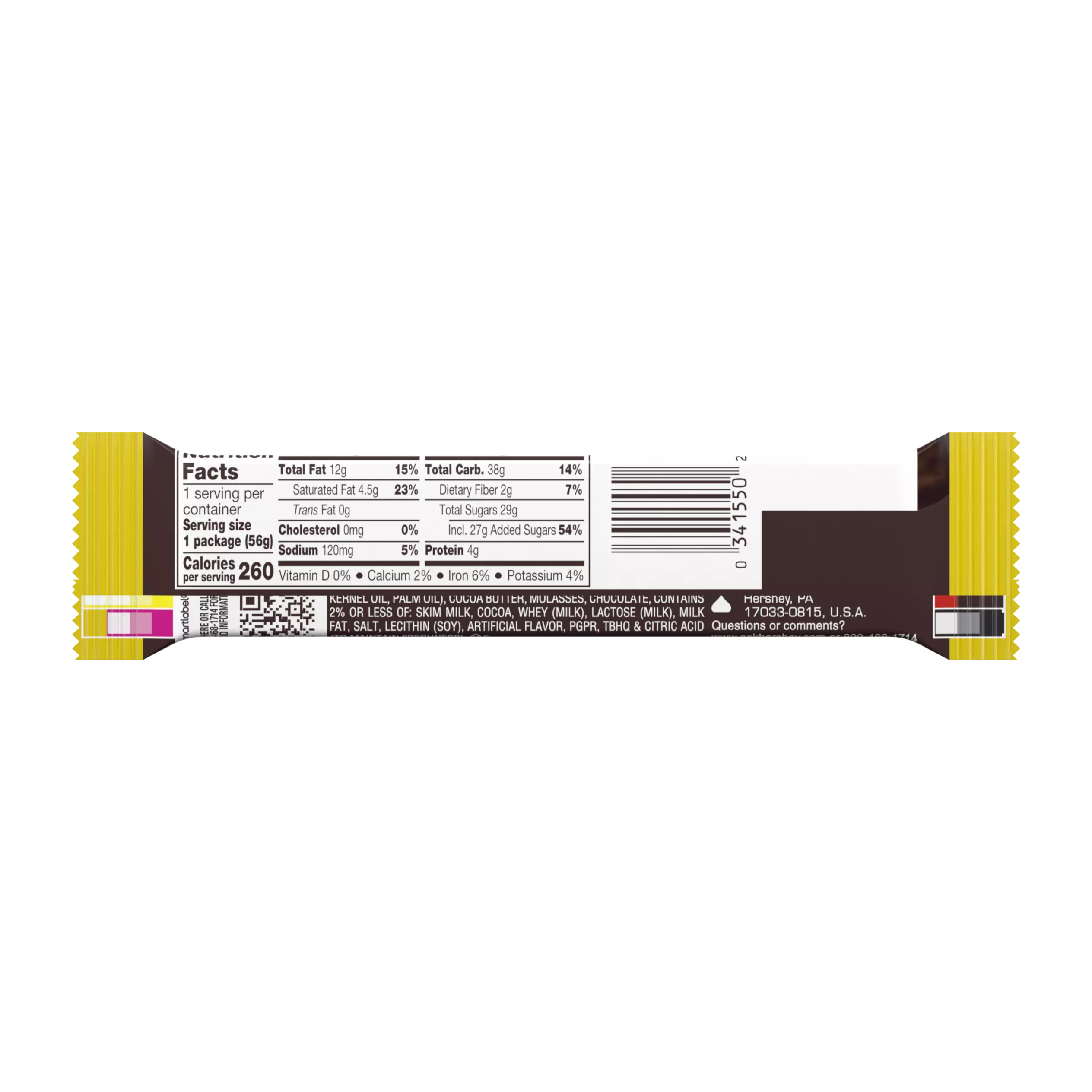 5TH AVENUE Crunchy Peanut Butter in Chocolate Candy Bar, 2 oz - Back of Package