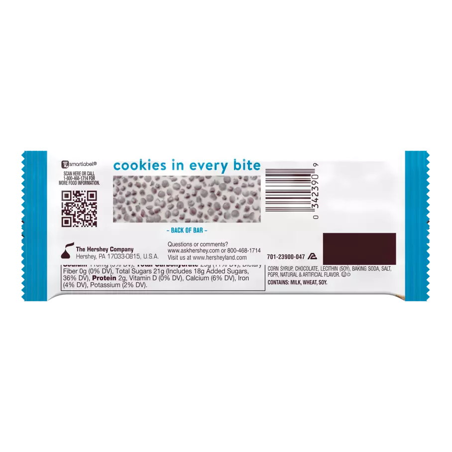HERSHEY'S Cookies ‘N’ Creme Candy Bar, 1.55 oz - Back of Package