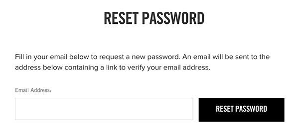 screenshot of the Reset Password page