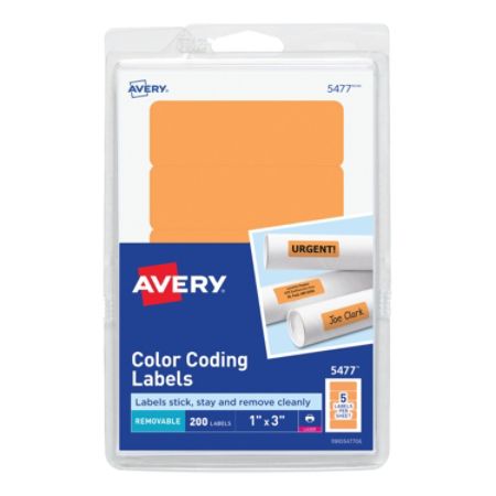 Avery Removable Rectangular Color Coding Labels 1 x 3 Orange Neon Pack ...